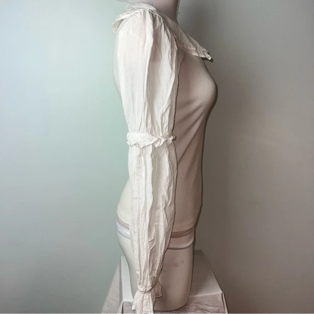 Anthropologie Cream Puff Sleeve Collared Top | Women’s Size XS
